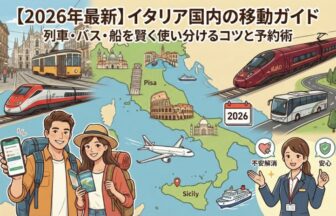2026年最新、イタリア国内の移動ガイド。列車・バス・船を賢く使い分けるコツと予約術。