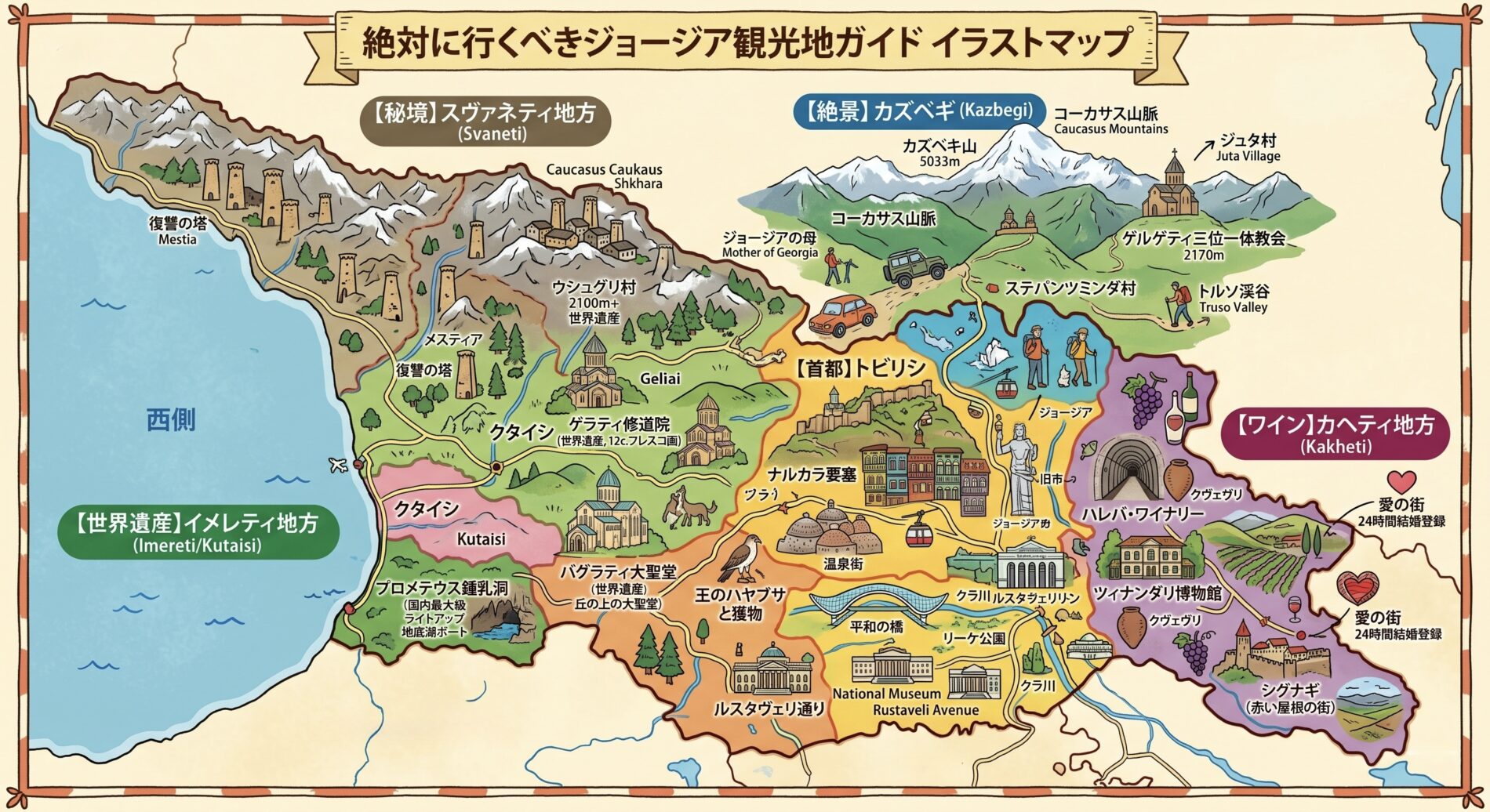 ジョージアのz接待に行くべき観光地マップ